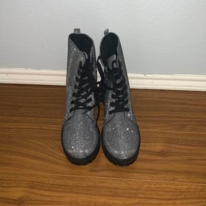 Gray/Silver Glitter Combat Boots